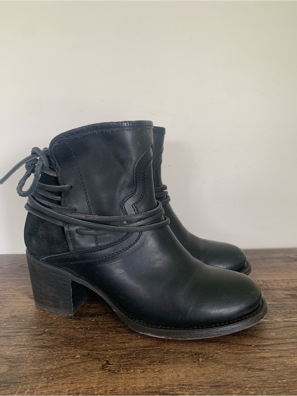 Freebird By Steven Boots Women Sz 6 Black Leather Casey Western Ankle Wrap Shoes
